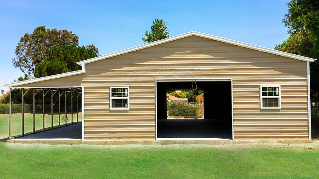 30x51x12 Enclosed Metal Garage with Leanto