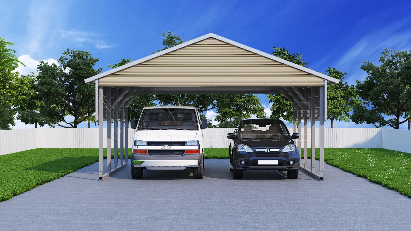22x21 Two Car Steel Carport