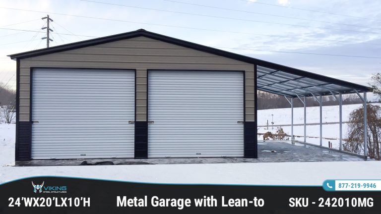 24x20x10 Metal Garage with Lean-to
