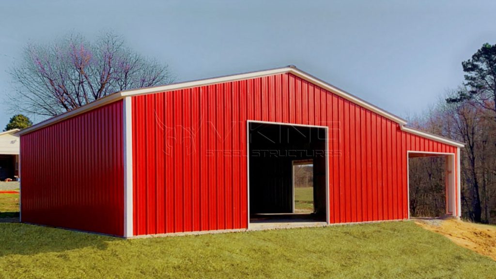 42x35x12 All Vertical Steel Garage with Lean-To
